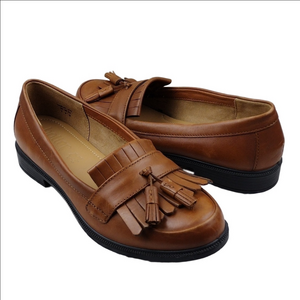 hotter Comfort Concept Hamlet Cognac Feather Tassel Leather Slip On Loafer Shoe